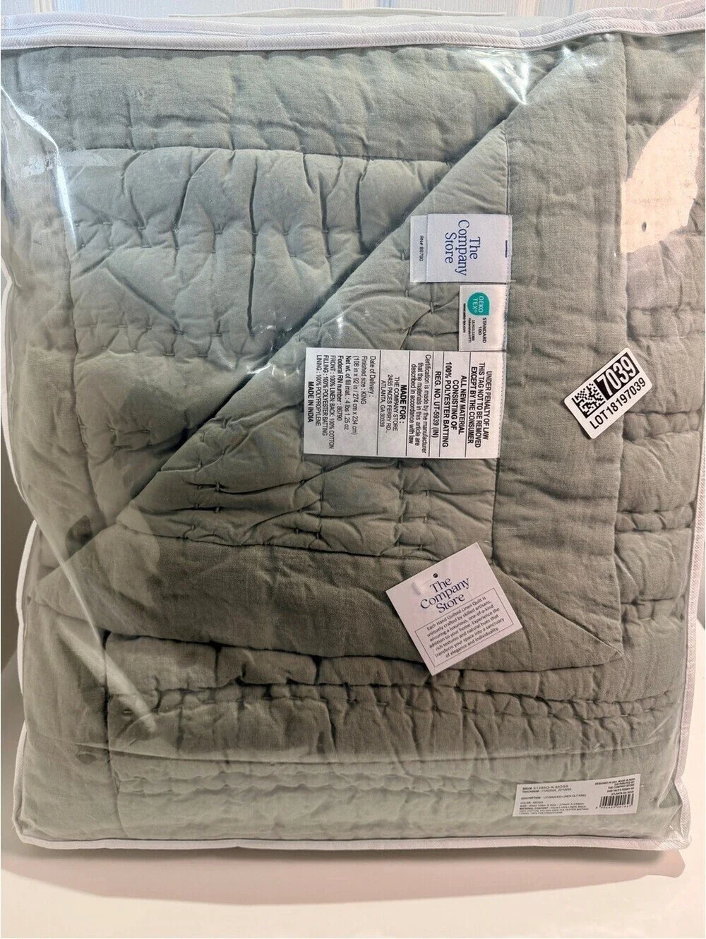 The Company Store Legends Hotel Washed Linen Quilt King Moss Green